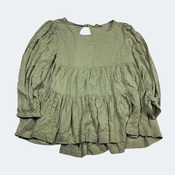 American Eagle Peasant Top M Olive Green Ruffle Tiered Soft Gauze Cottagecore - Picture 1 of 10